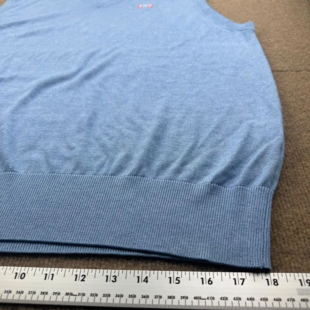 Peter Millar Sweater Vest Silk/Cotton/Cashmere V-Neck Men's Xl Blue NGLA Logo